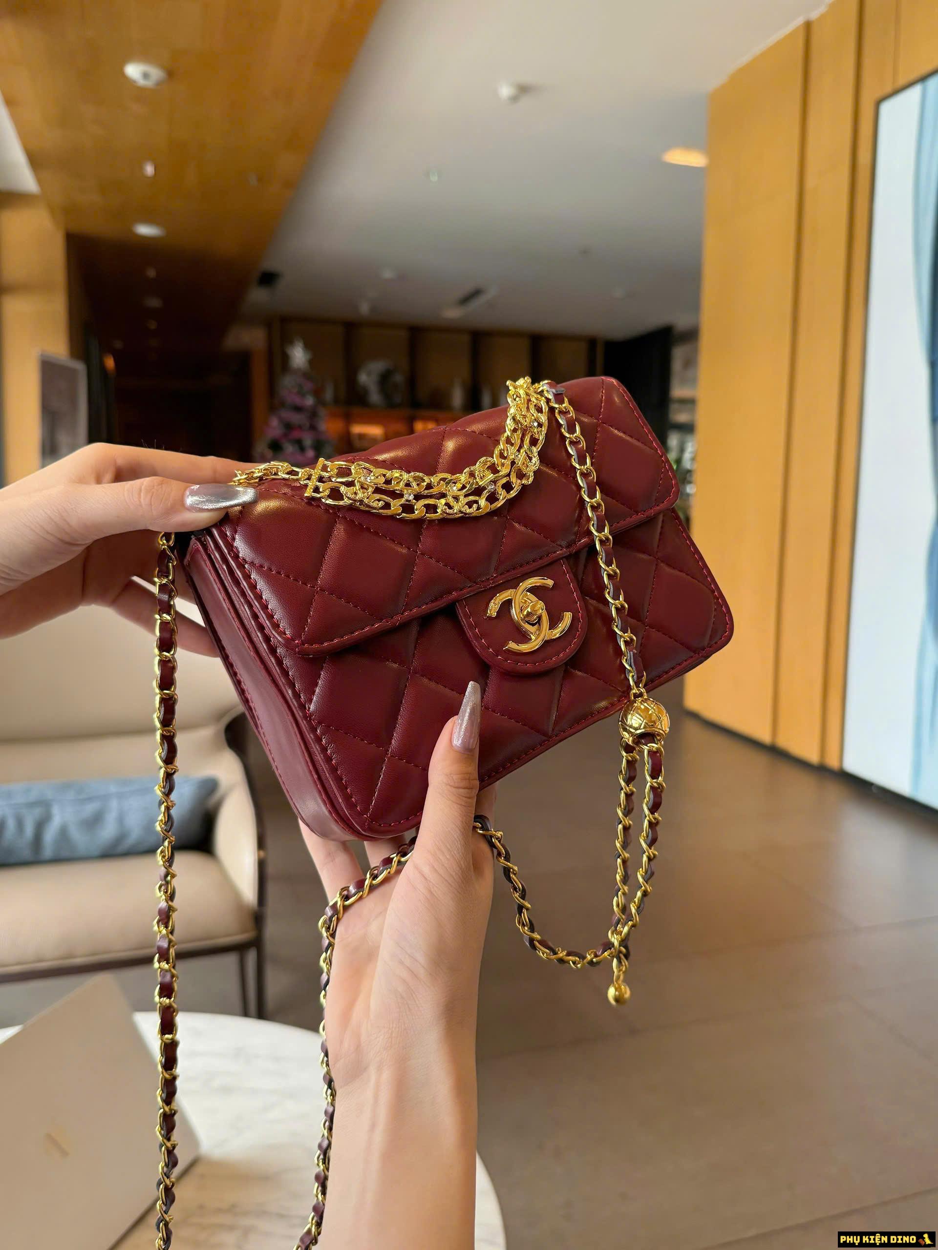 Túi Chanel Flap Bag Calfskin Túi Chanel Dây Rút Trắng Đen Đỏ 9 Túi Chanel Flap Bag Calfskin Dây Rút Màu Đỏ Rượu