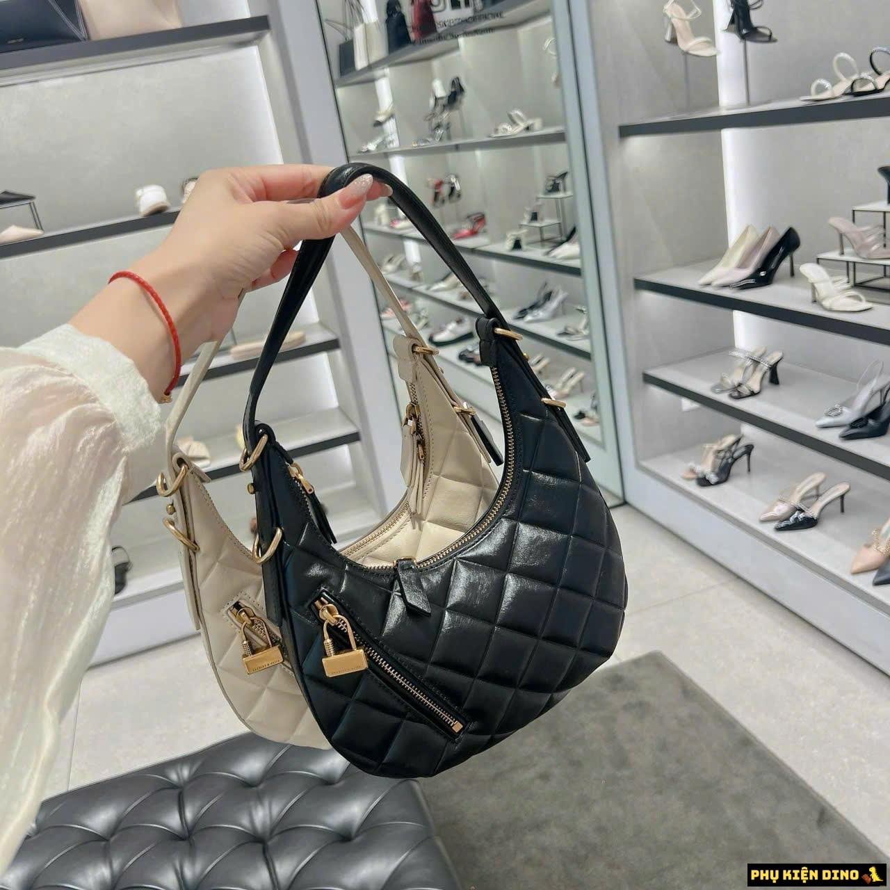 Túi Charles & Keith CNK Swing Padlock Quilted Crescent Bag 3 Túi Charles & Keith CNK Trần Trám Màu Đen