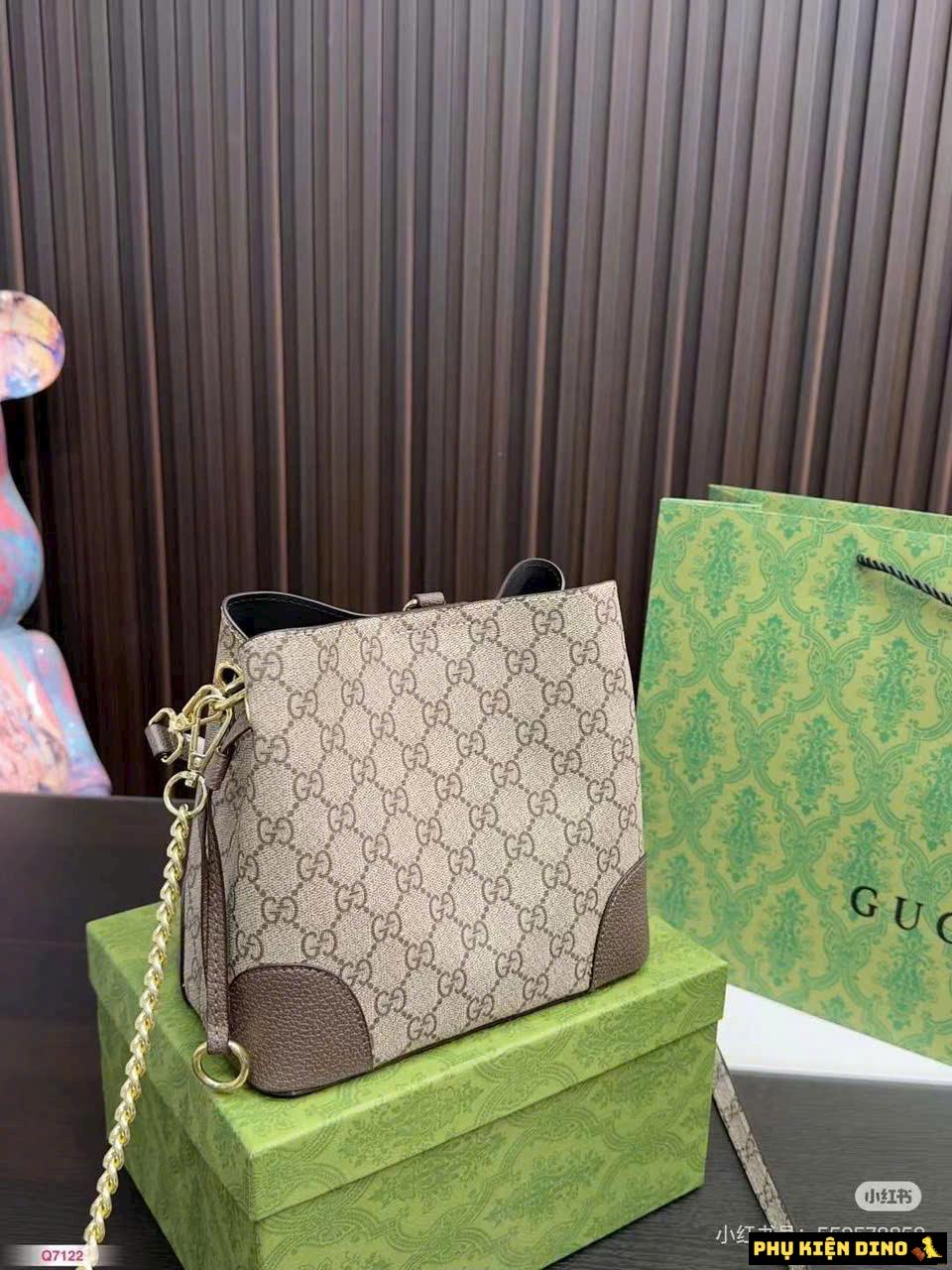 Túi Gucci Neo Size 21 Kèm Khăn Fullbox 8 Túi Đeo Vai Gucci GC Nâu Dáng Giỏ