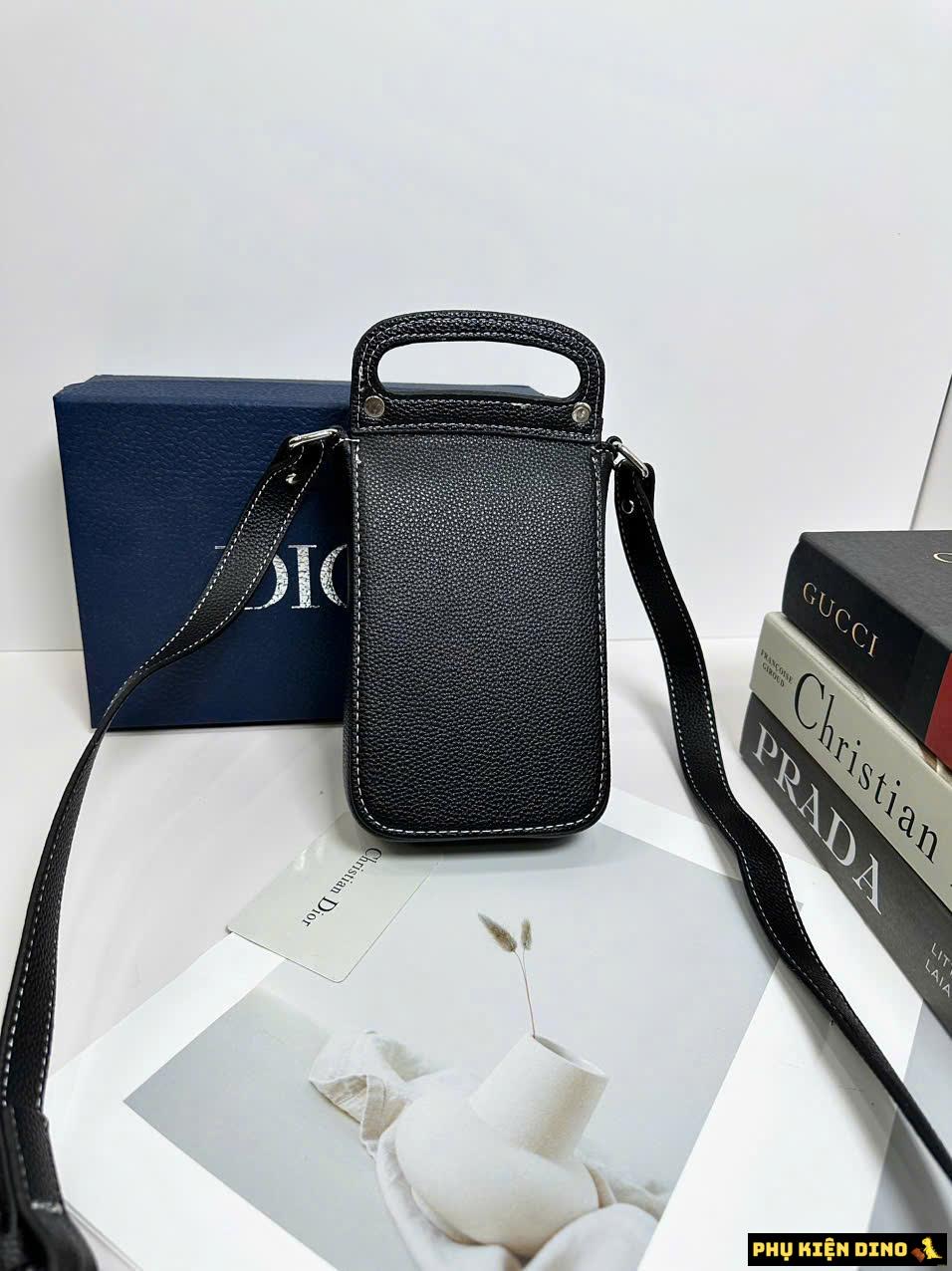 Túi Đựng Điện Thoại Dior Màu Đen Trắng Fullbox 8 Túi Đựng Điện Thoại Dior Black Smartphone Bag