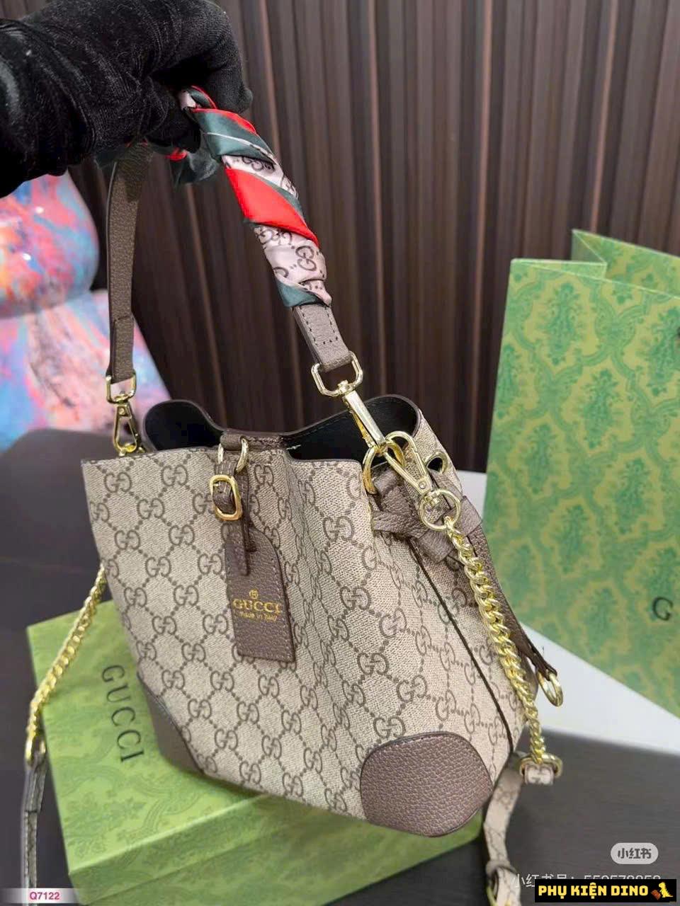 Túi Gucci Neo Size 21 Kèm Khăn Fullbox 5 Túi Gucci Giỏ Màu Kem Nâu