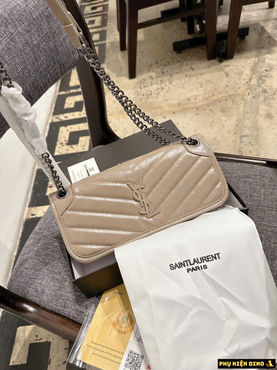 Túi Xách Nữ YSL Saint Laurent Dáng Dài Đen Nâu Trắng Fullbox 9 Túi Xách Nữ YSL Saint Laurent Brown Fullbox