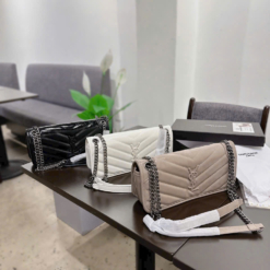 Túi Xách Nữ YSL Saint Laurent Dáng Dài Đen Nâu Trắng Fullbox