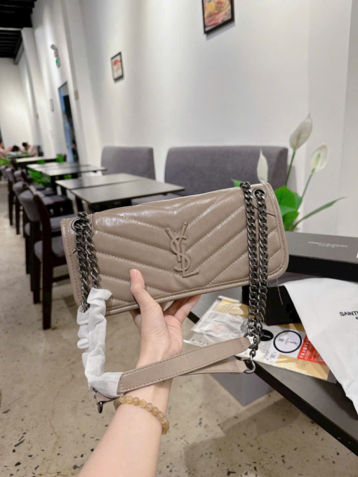 Túi Xách Nữ YSL Saint Laurent Dáng Ngang Dài Nâu