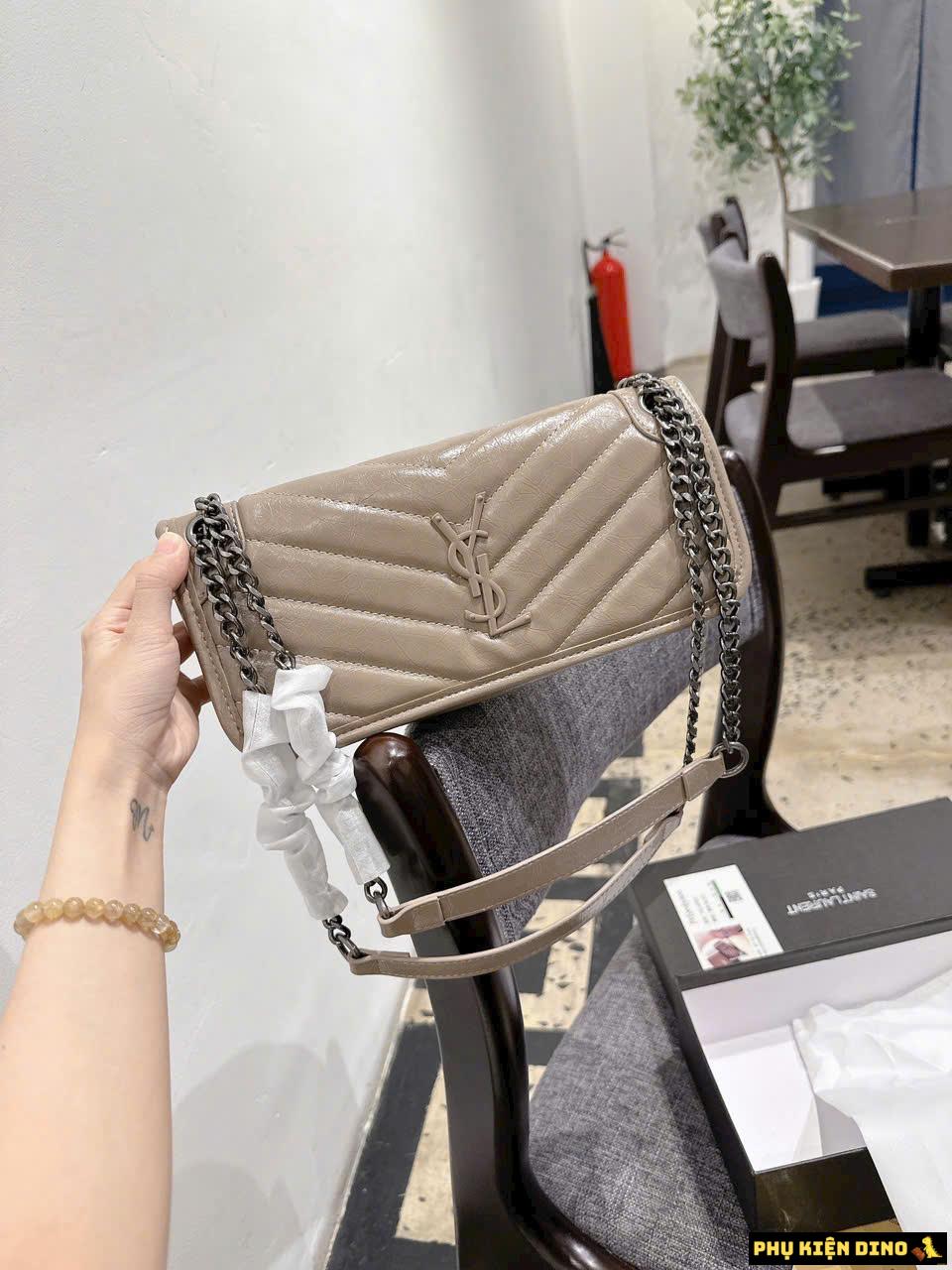 Túi Xách Nữ YSL Saint Laurent Dáng Dài Đen Nâu Trắng Fullbox 3 Túi YSL Saint Laurent Brown Fullbox