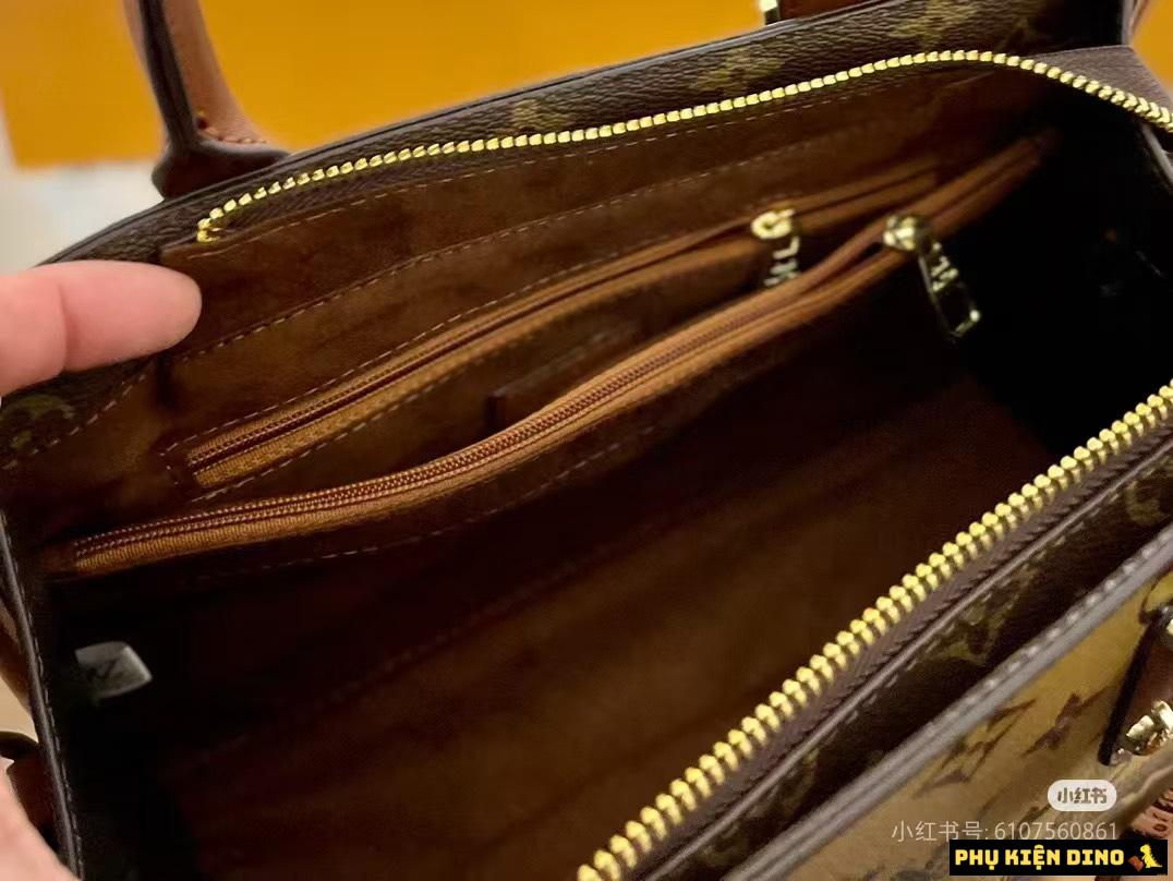 Túi LV Louis Vuitton Hai Quai Dáng Ngang Fullbox Kèm Khăn 9 Bên Trong Túi LV Họa Tiết Nâu Hai Quai
