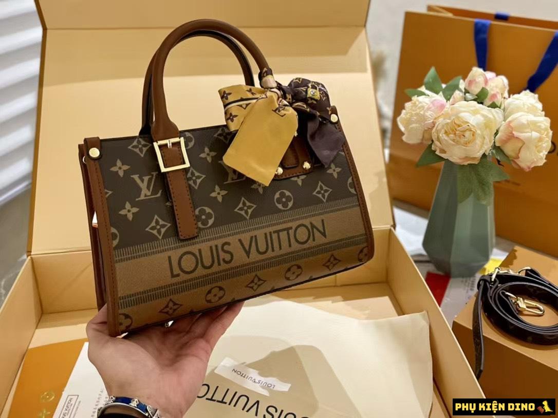 Túi LV Louis Vuitton Hai Quai Dáng Ngang Fullbox Kèm Khăn 2 Túi LV Louis Vuitton Nâu 2 Quai Dáng Ngang