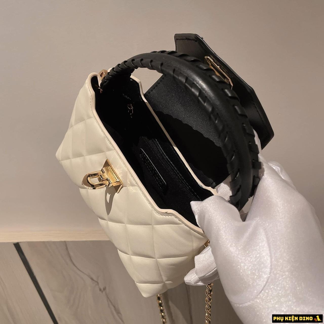 Túi Xách Nữ Charles & Keith CNK Arwen Quilted Braided Strap 11 Bên Trong Túi CNK Trắng Quai Cầm Đen