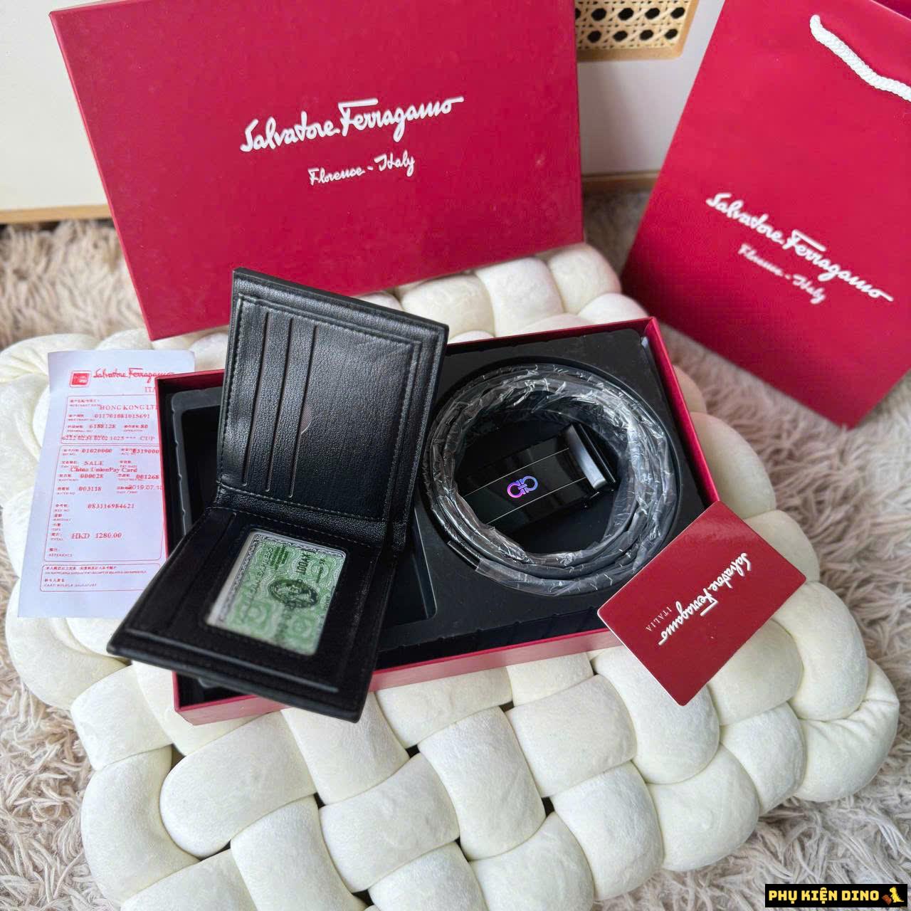 Hộp Quà Tặng Cho Nam Ví Và Dây Đai Lưng SALVATORE 4 Set Ví Và Dây Nịt Nam