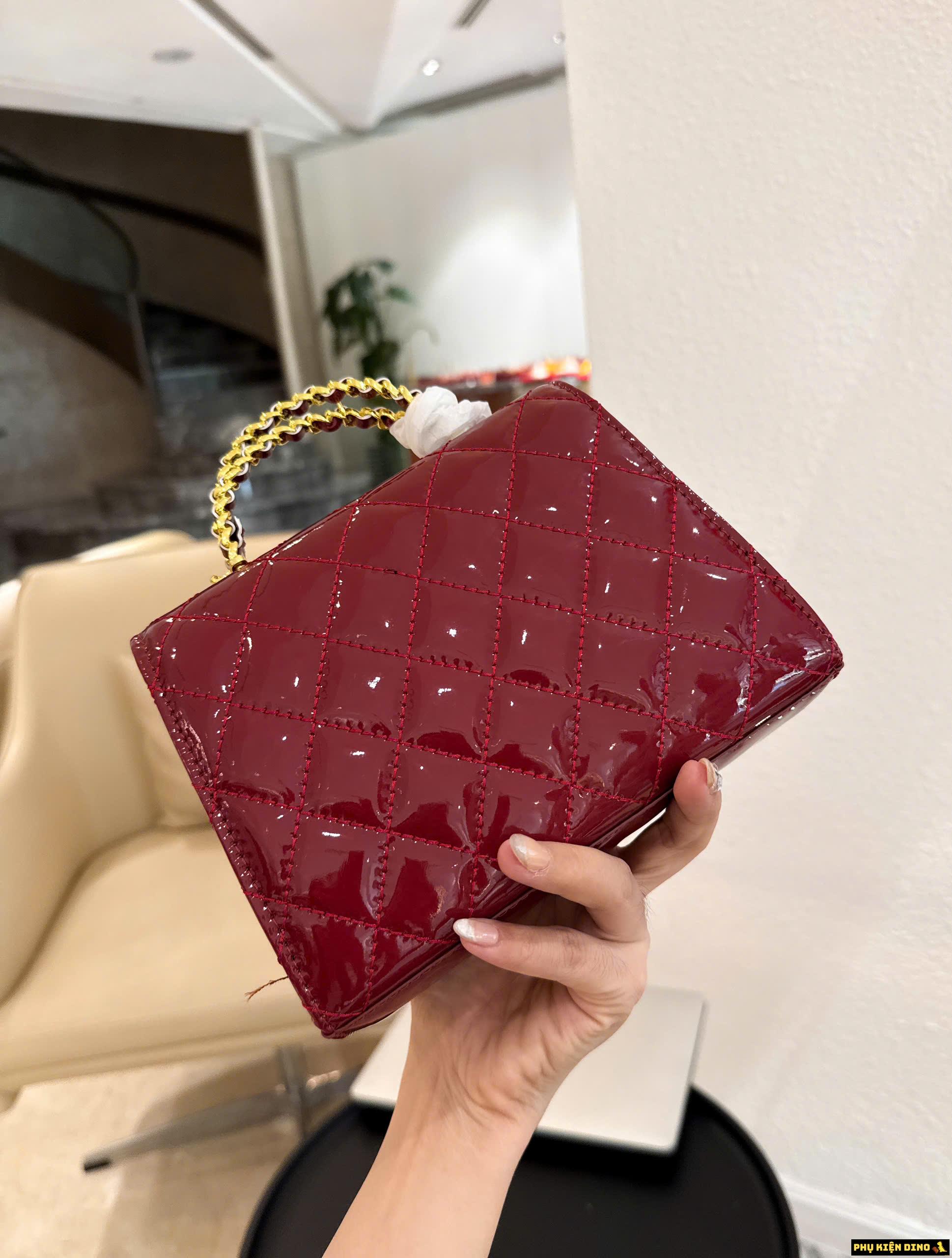 Túi Chanel Quai Kiềng Da Bóng Size 20 Màu Đỏ Đen 3 Túi Chanel Quai Kiềng Size 20 Red