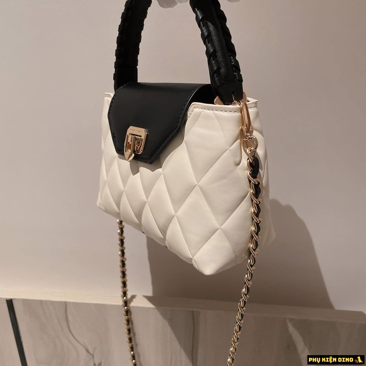 Túi Xách Nữ Charles & Keith CNK Arwen Quilted Braided Strap 10 Túi CNK Trắng Đen
