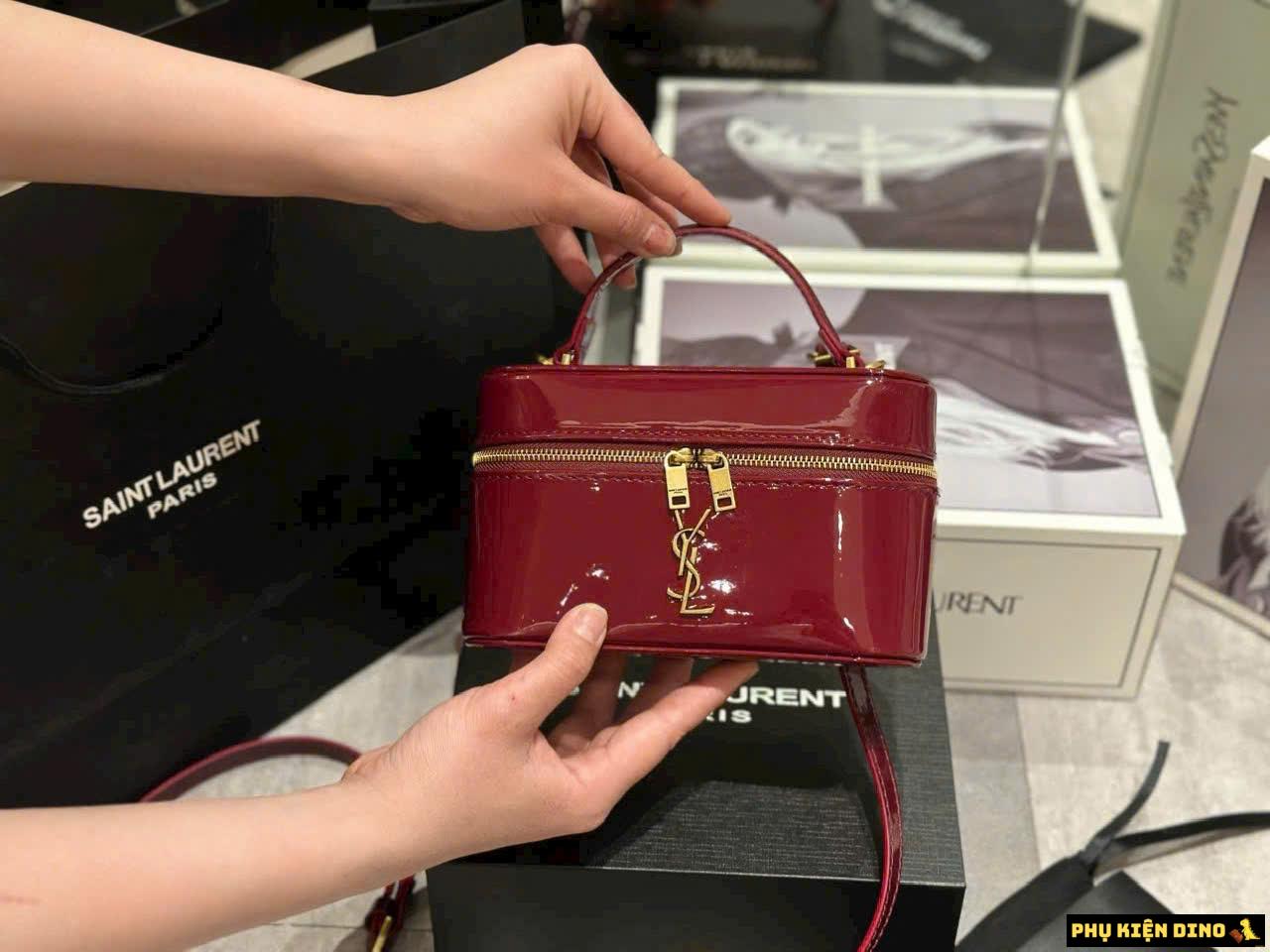 Túi Cốp Nữ YSL Saint Laurent Da Bóng Màu Đen Đỏ 2 Túi Cốp Nữ YSL Saint Laurent Da Bóng Màu Đen Đỏ