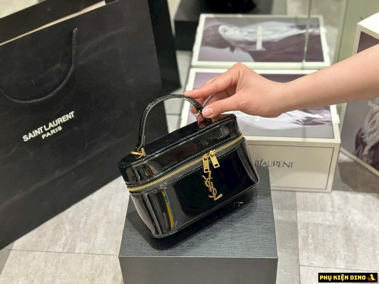 Túi Cốp Nữ YSL Saint Laurent Da Bóng Màu Đen Đỏ 4 Túi Cốp YSL Da Bóng Màu Đen