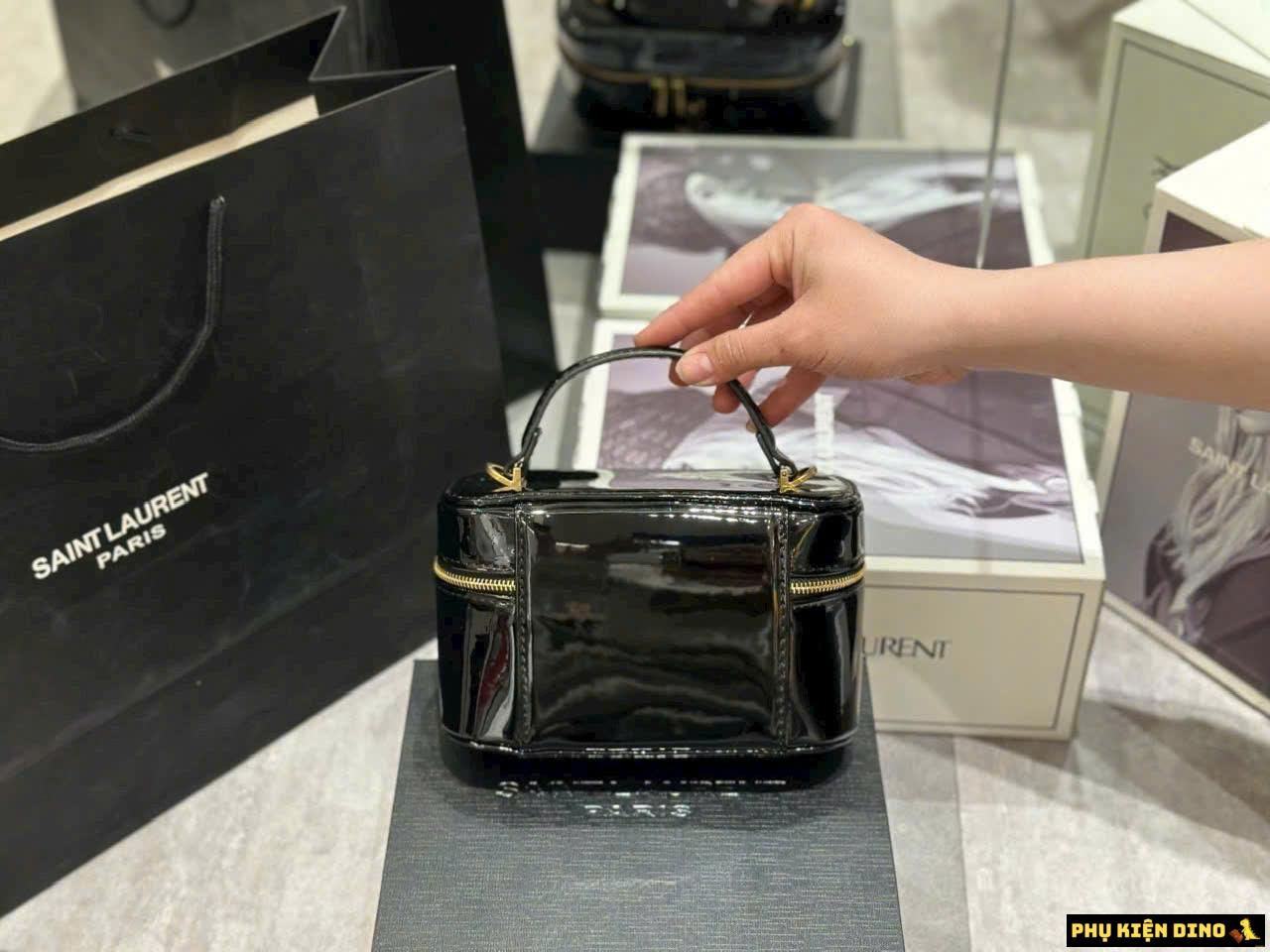 Túi Cốp Nữ YSL Saint Laurent Da Bóng Màu Đen Đỏ 3 Túi Cốp YSL Da Bóng