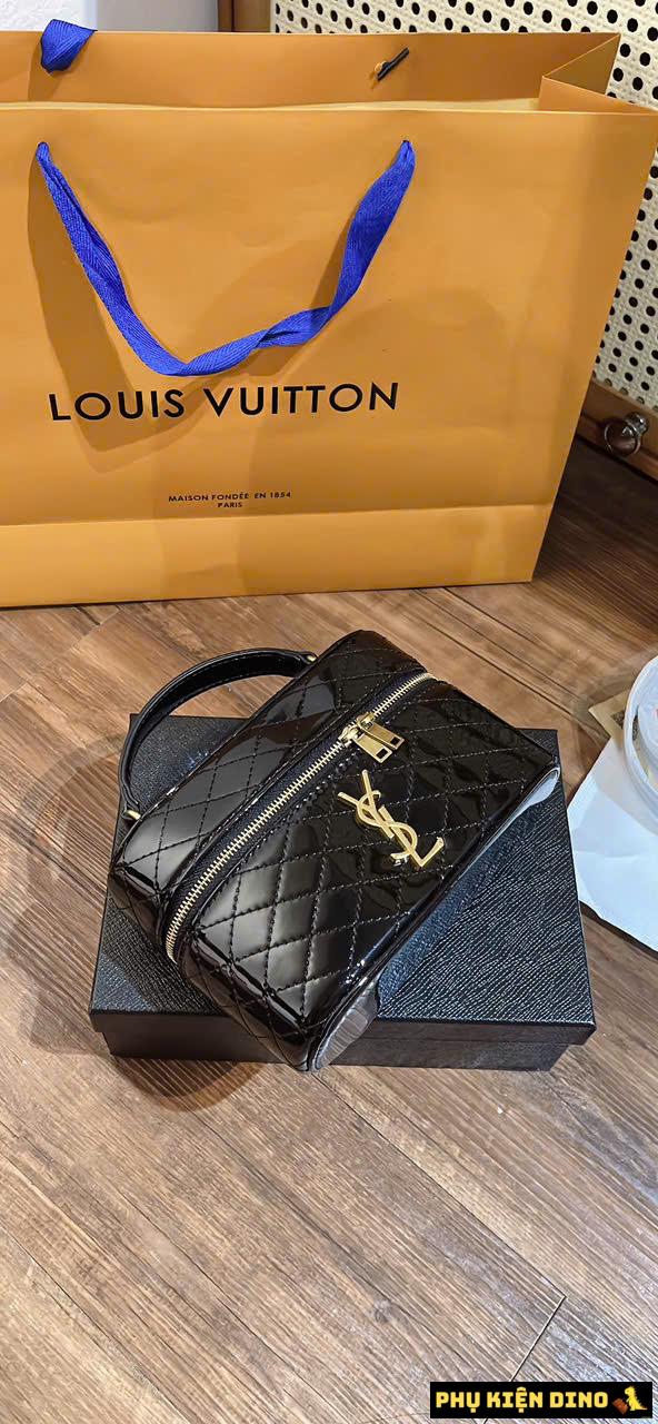 Túi Xách Nữ Cốp YSL Saint Laurent Black Red Da Bóng 8 Túi Cốp YSL Saint Laurent Black Khóa Vàng