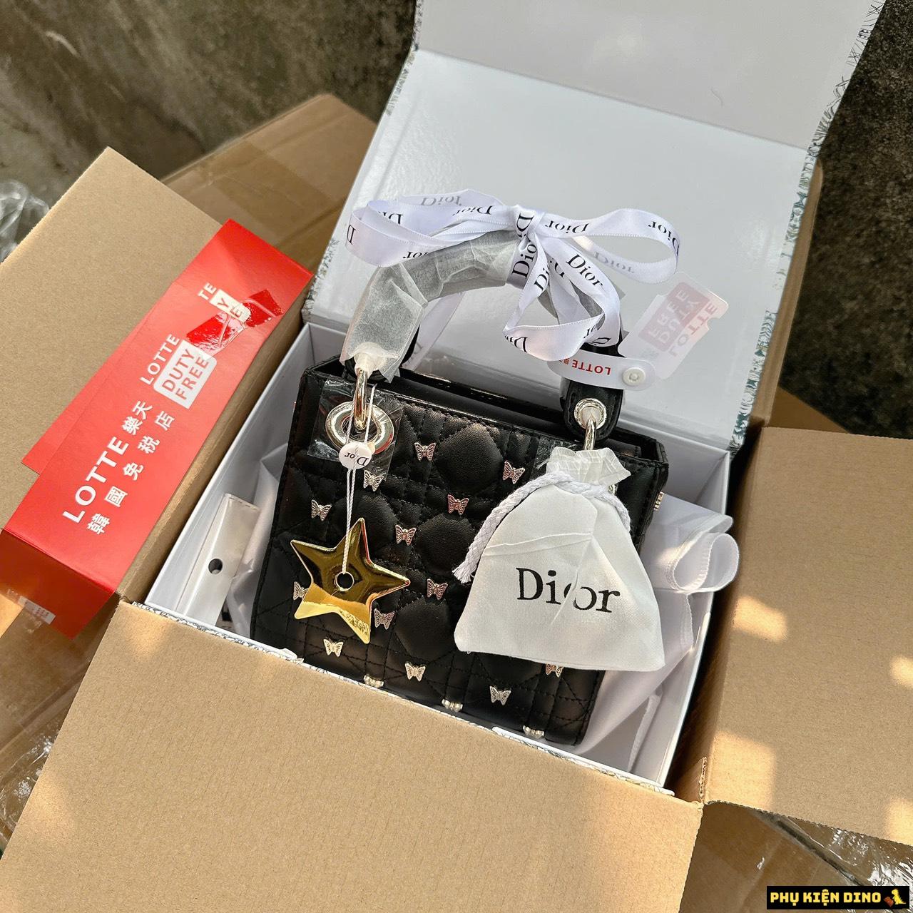 Túi Dior Small Lady Dior Bag Black Cannage Lambskin Butterfly 2 Túi Dior Small Lady Dior Bag Black Cannage Lambskin With Gold-Finish Butterfly Studs