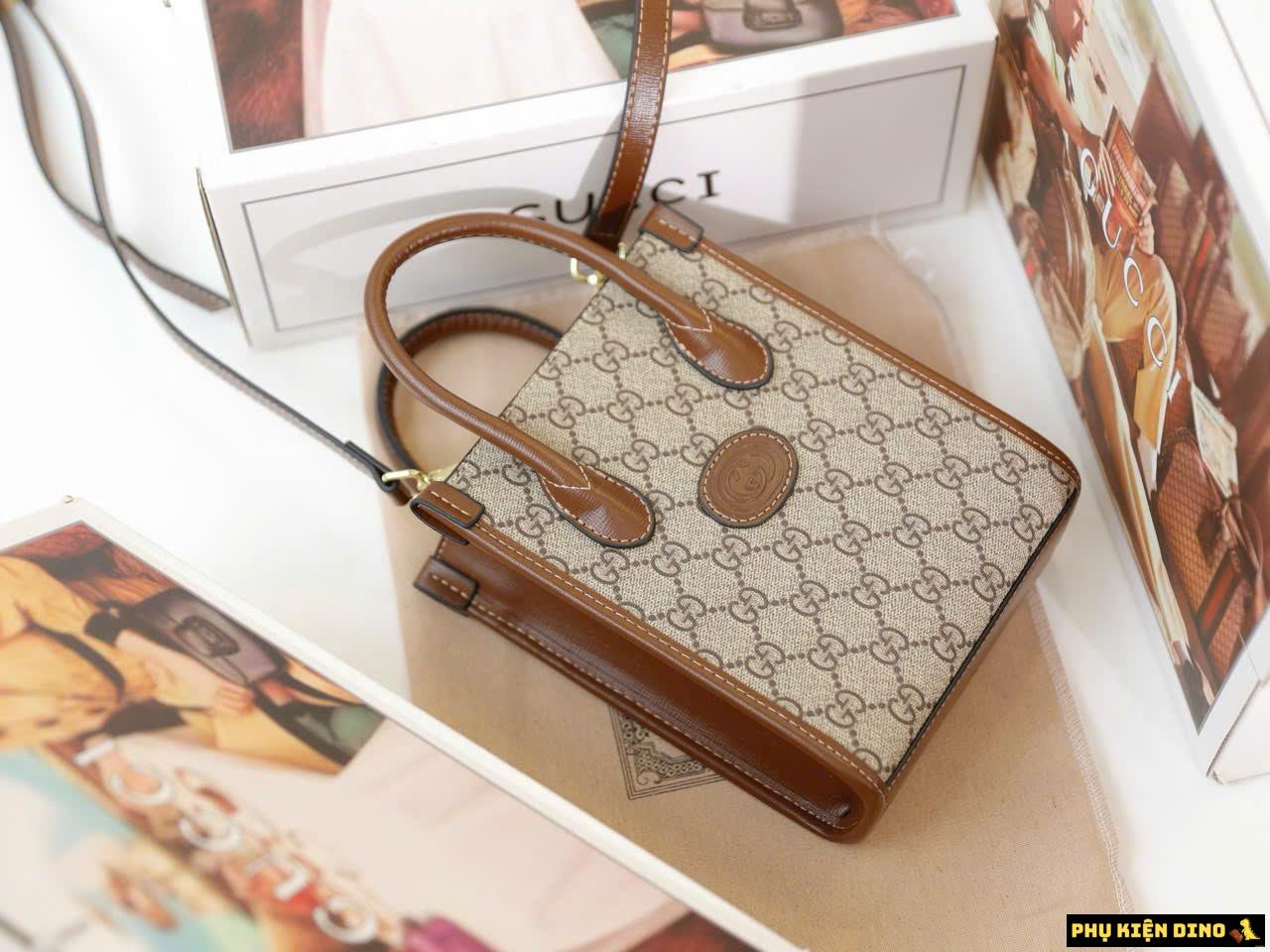 Túi Gucci Tote Mini Bag With Interlocking Brown Like Auth 3 Túi Gucci Tote Mini Bag With Interlocking Brown