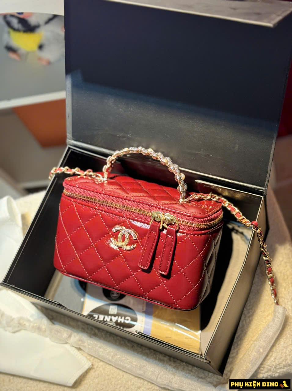 Túi Chanel Vanity Quai Ngọc Fullbox Size 19 1 Túi Chanel Quai Ngọc Màu Đỏ Fullbox