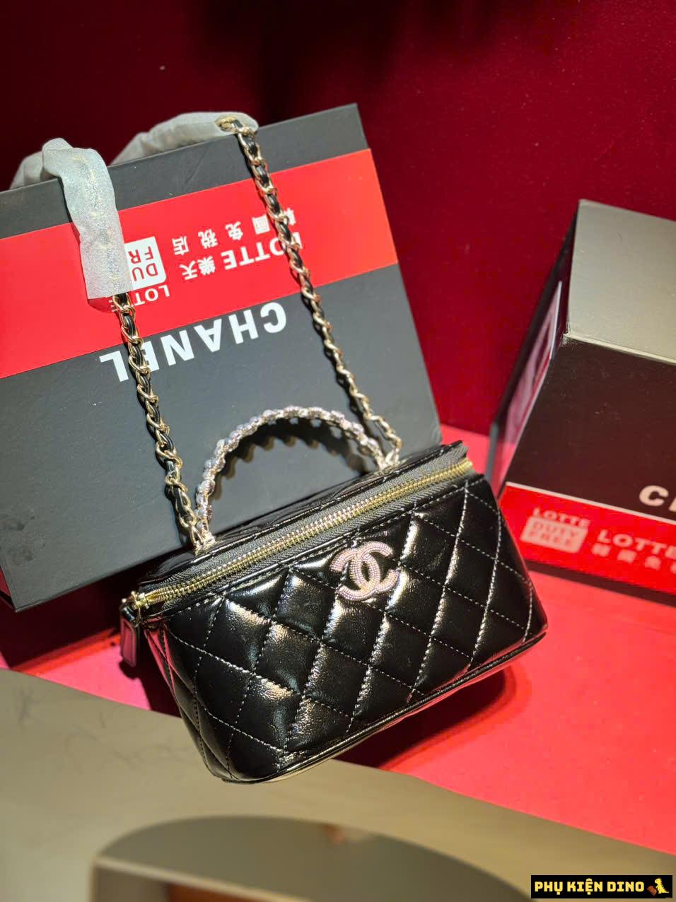 Túi Chanel Vanity Quai Ngọc Fullbox Size 19 2 Túi Chanel Vanity Black Quai Ngọc Fullbox Size 19 Màu Đen