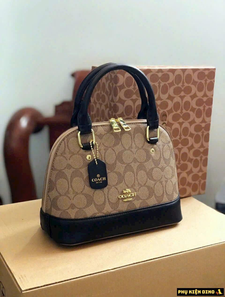 Túi Xách Nữ Coach Dáng Hến Size 25 Fullbox 6 Túi Xách Nữ Coach Dáng Hến Size 25 Màu Đen Phối Nâu