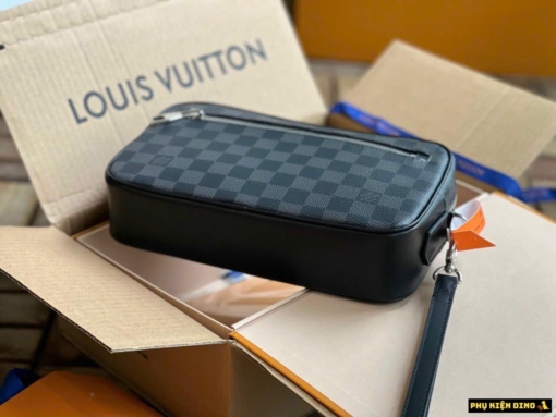 Túi Cầm Tay Nam Louis Vuitton LV Kasai Clutch Xám Đen