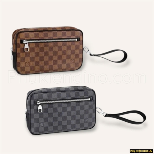 Túi Cầm Tay Nam Louis Vuitton LV Kasai Clutch Xám Nâu