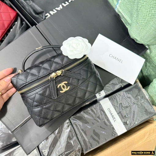 Túi Chanel Caviar Hoa Trà Màu Đen Da Nhám