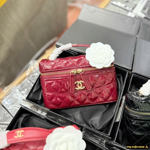 Túi Chanel Caviar Hoa Trà Màu Đỏ Da Bóng Fullbox