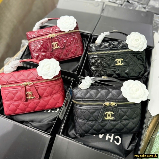 Túi Chanel Caviar Quilted Vanity Case Size 19 Fullbox Đỏ Đen