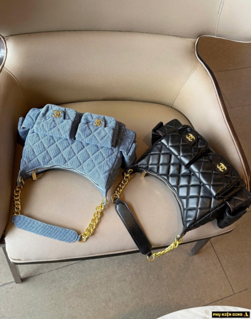 Túi Chanel Hobo Cargo Bag Calfskin Leather Black Denim