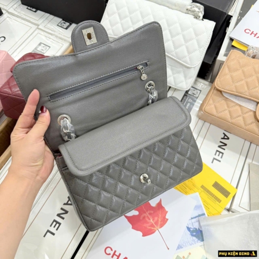 tui chanel quilted caviar classic single flap gray bag