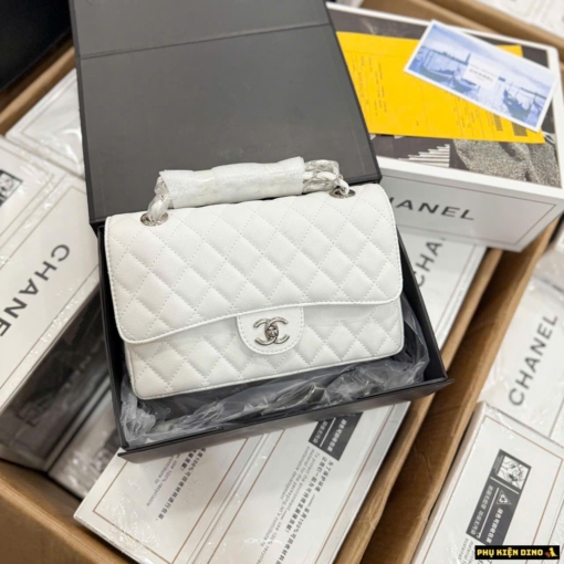Túi Chanel Quilted Caviar Classic Single Màu Trắng Fullbbox