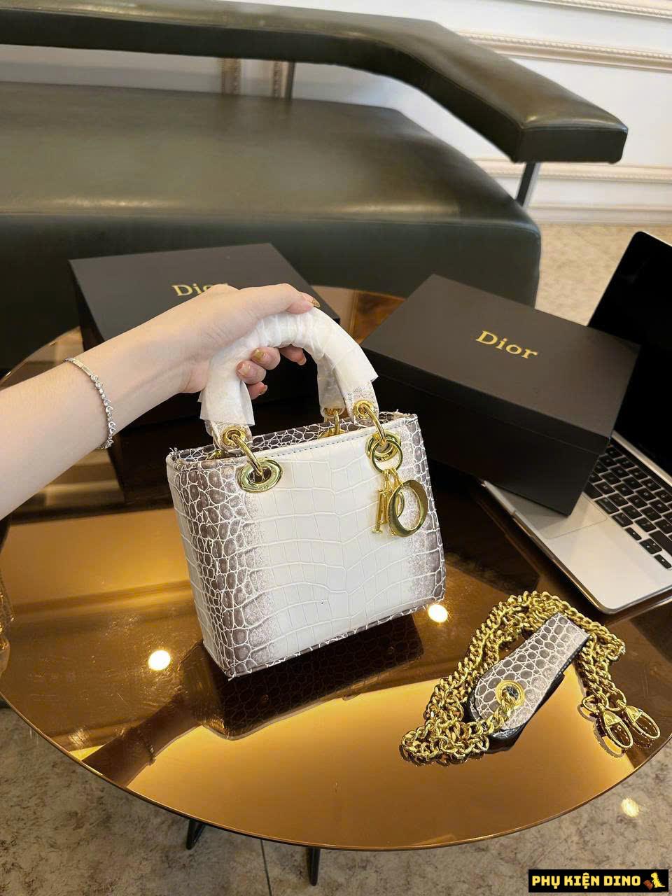 Túi Dior Lady Mini Himalaya Crocodile Niloticus Size 20 5 Túi Dior Lady Dior Bạch Tạng Size 20 Trắng Xám