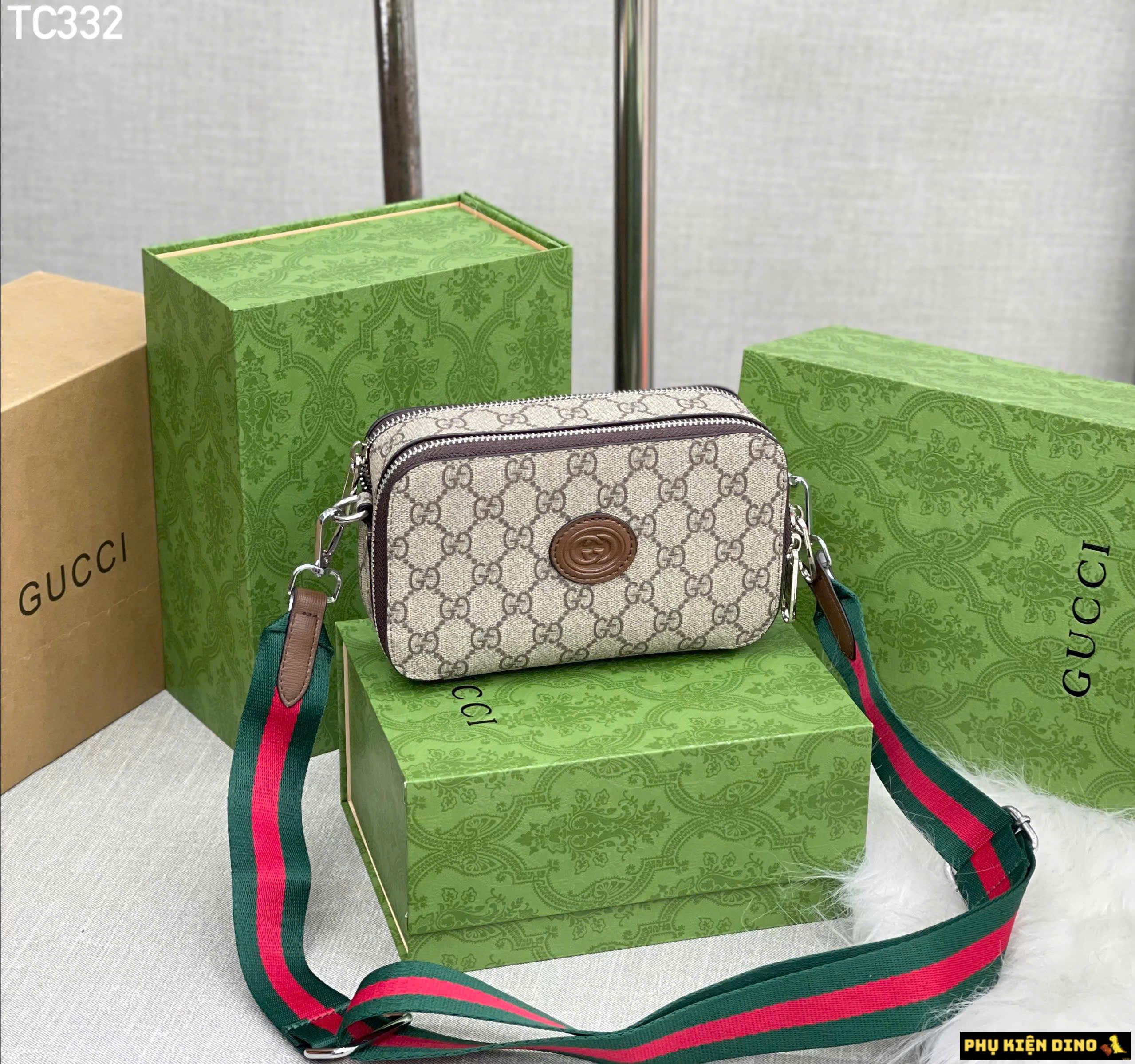 Túi Đeo Chéo Gucci GG Alpha Mini Gray Cream Brown Fullbox