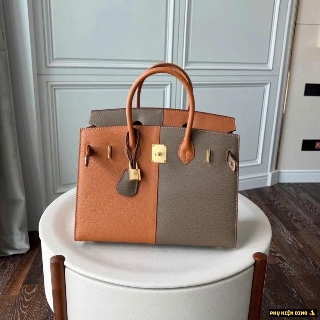 Túi Hermes Birkin Leather Large Capacity Tote Nâu Phối Cam