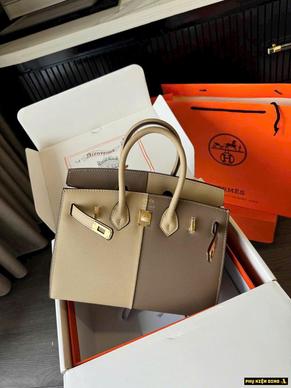 Túi Hermes Leather Large Capacity Tote Brown Cream