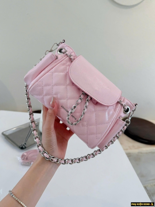 Túi CNK Duo Quilted Two Way Front Flap Màu Hồng