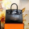 Túi Xách Nữ Hermes Birkin Da Cá Xấu Màu Đen