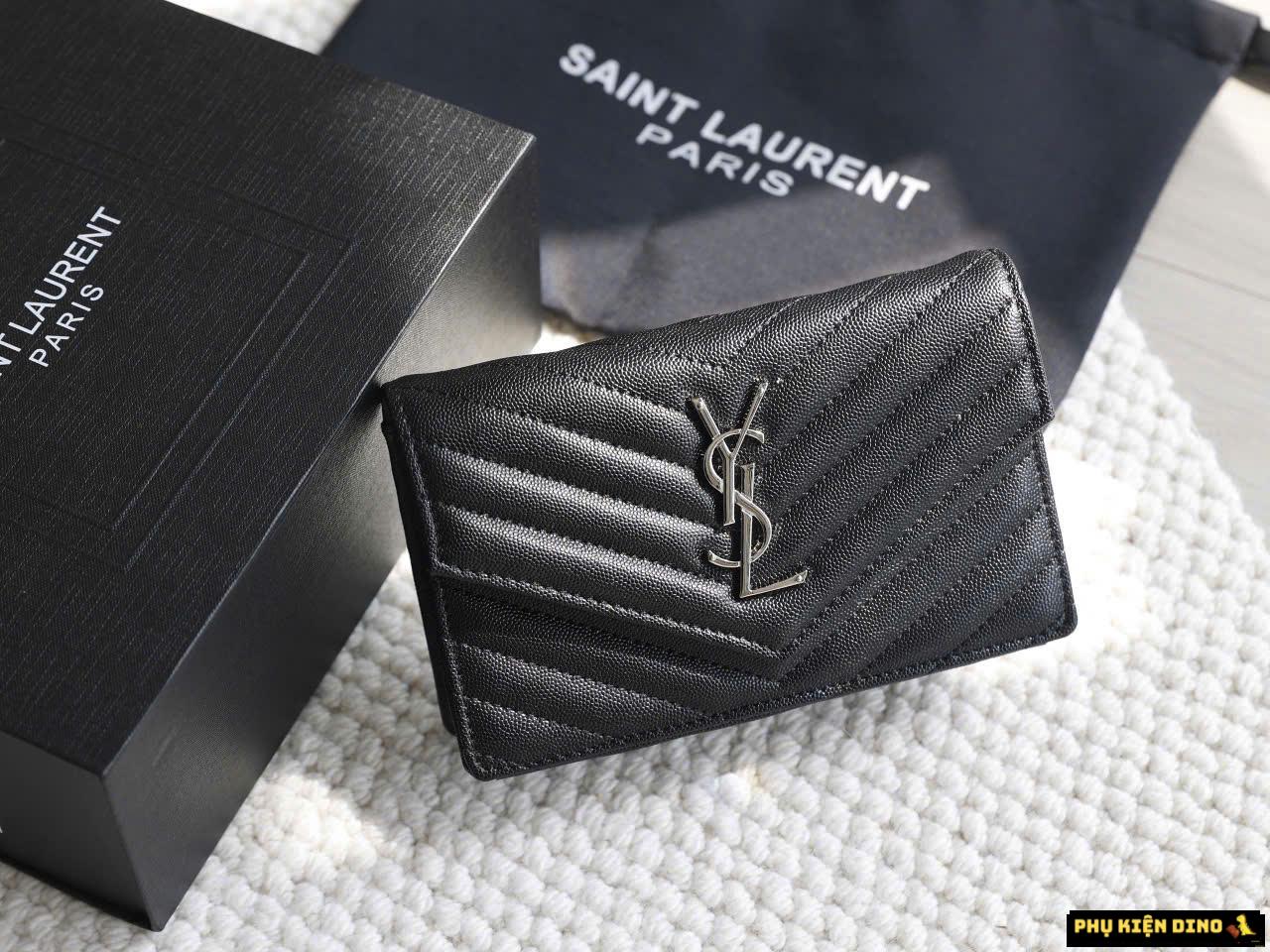 Túi YSL Envelope Wallet On Chain Silver Màu Đen Size 19 12 Túi Đeo Vai YSL Black Da Lì Size 19
