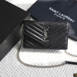 Túi YSL Envelope Wallet On Chain Silver Màu Đen