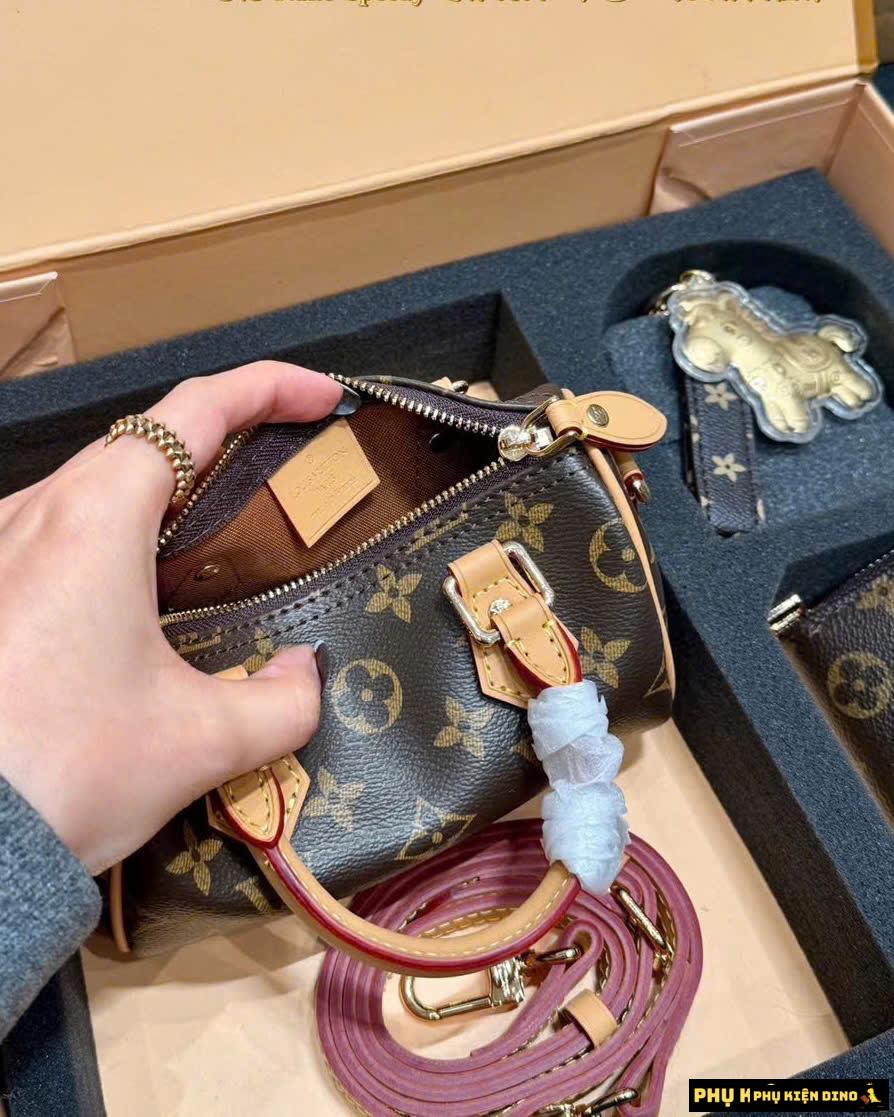 Túi Louis Vuitton LV Nano Speedy Handbag Brown Size 17 Fullbox 5 Set Túi LV Nano Speedy 17 Kèm Ví Và Phụ Kiện Full Hộp