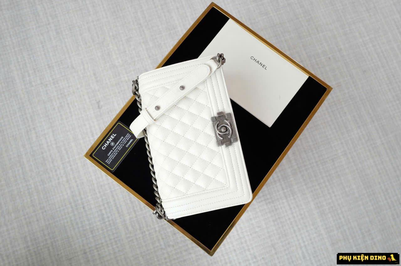 Túi Chanel Baby Pink Black White Leather Boy Bag Size 25 Fullbox 7 Túi Chanel Boy 25 White Leather Fullbox New
