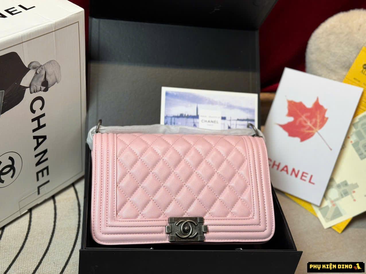 Túi Chanel Baby Pink Black White Leather Boy Bag Size 25 Fullbox 2 Túi Chanel Boy Bag 25 Màu Hồng Pastel Fullbox Phụ Kiện