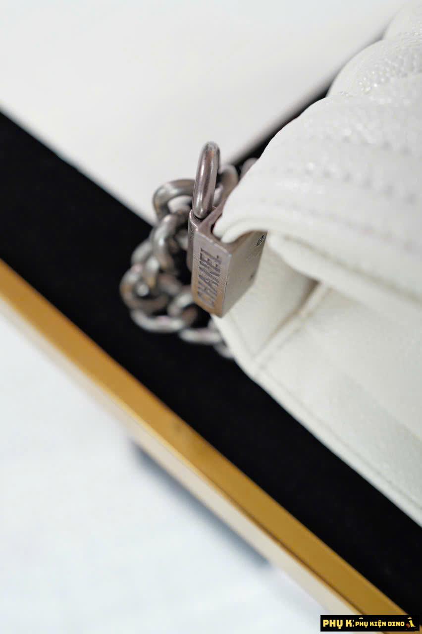 Túi Chanel Baby Pink Black White Leather Boy Bag Size 25 Fullbox 8 Túi Chanel Boy Bag 25 Màu Trắng Fullbox Phụ Kiện