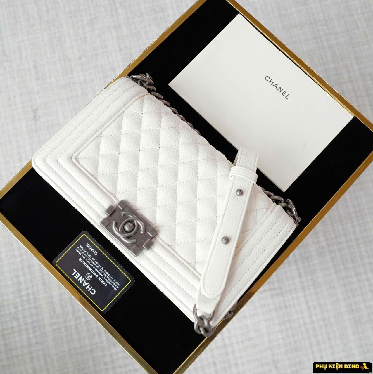 Túi Chanel Baby Pink Black White Leather Boy Bag Size 25 Fullbox 6 Túi Chanel Boy Size 25 Màu Trắng Da Thật Fullbox