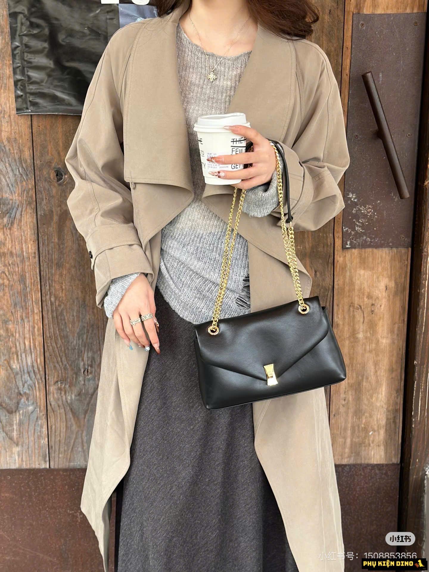 Túi Charles & Keith CNK Yuis Lilibet Chain Strap Bag Black 14 Túi Charles & Keith Yuis Lilibet Dây Xích Vàng Màu Đen