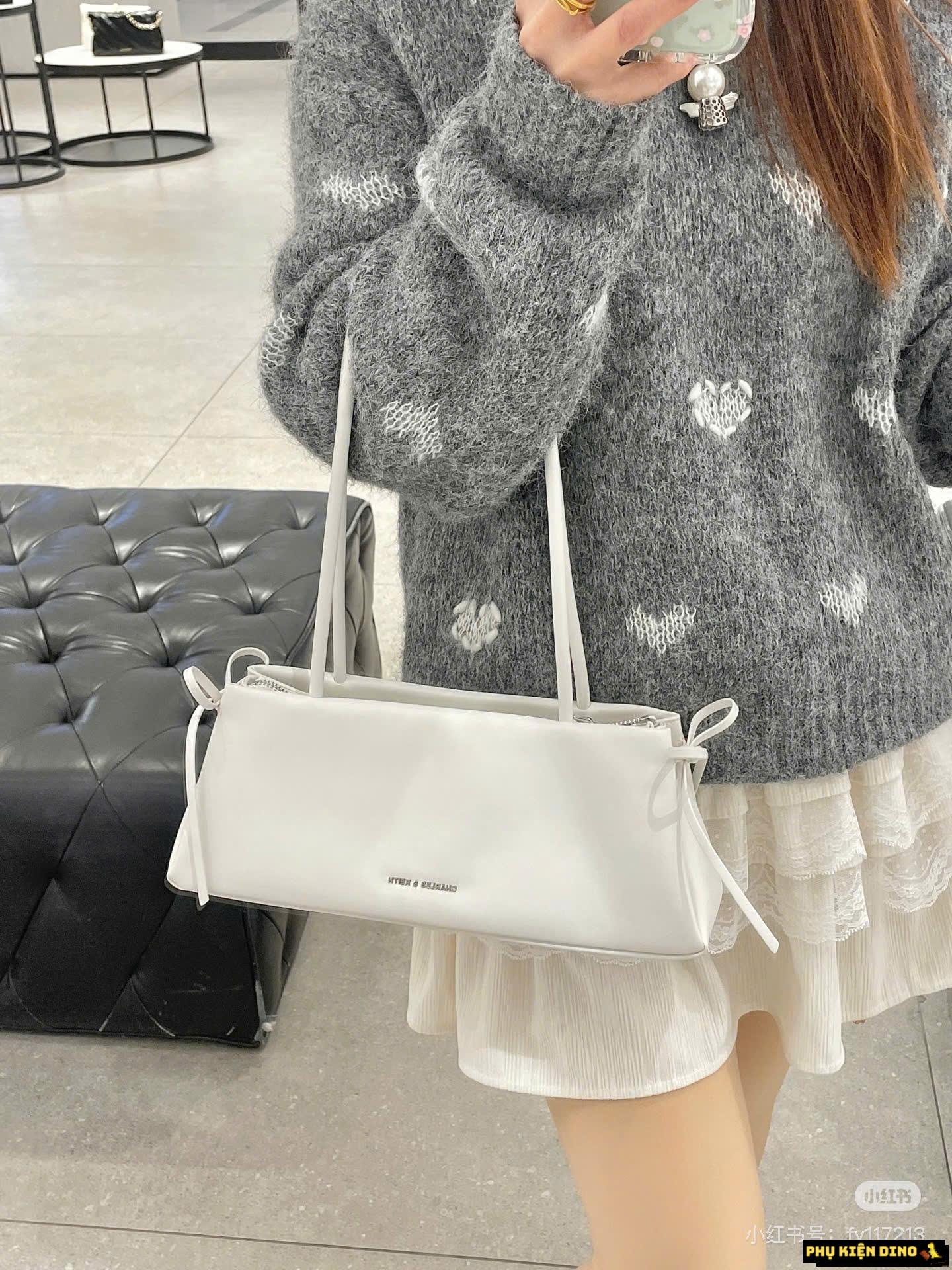 Túi Charles & Keith CNK Hazel Bow Elongated Shoulder Bag 8 Túi CNK Hazel Bow Elongated Shoulder Bag White