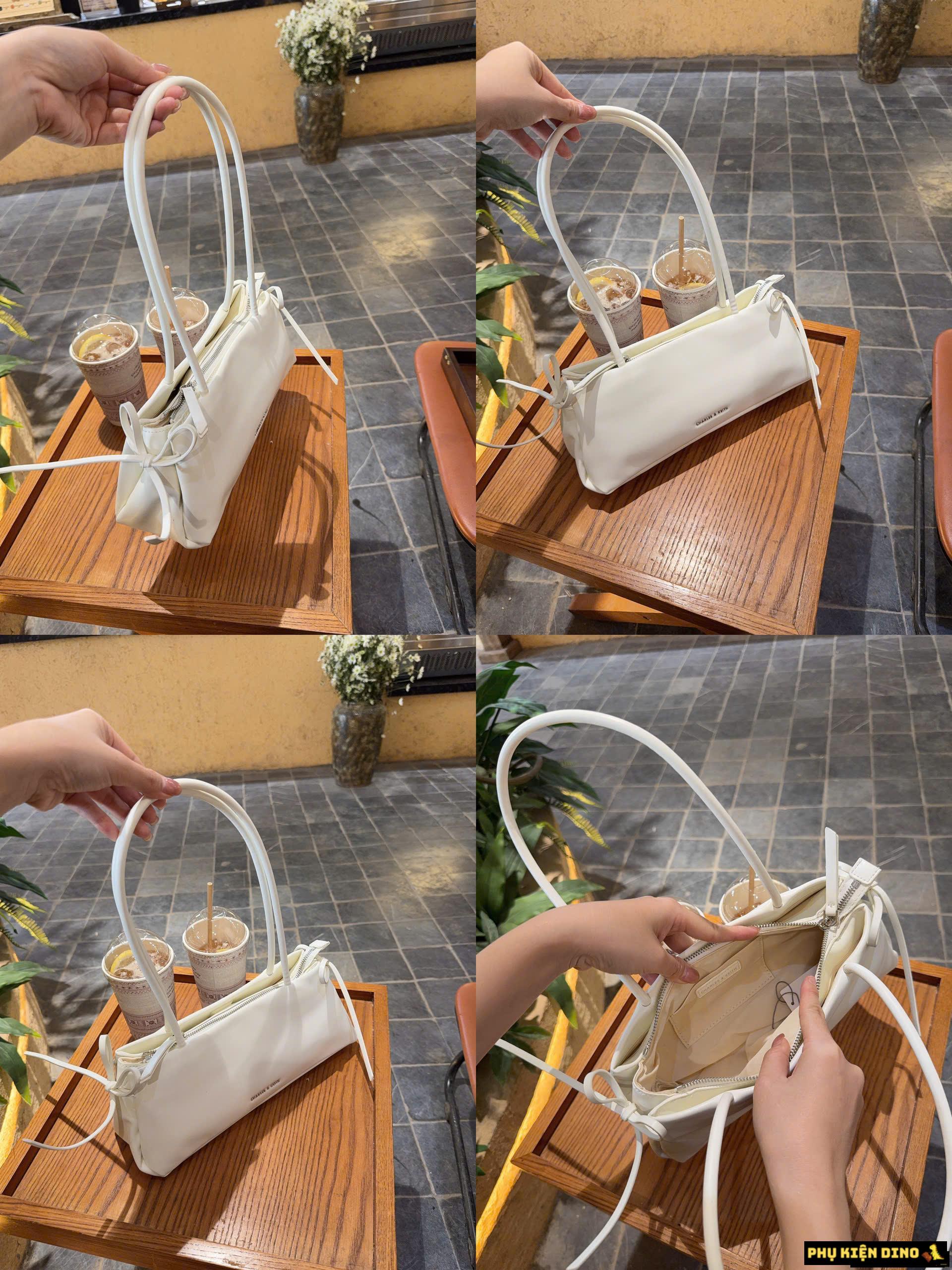 Túi Charles & Keith CNK Hazel Bow Elongated Shoulder Bag 5 Túi CNK Hazel Bow Elongated Trapeze Shoulder Bag Màu Trắng