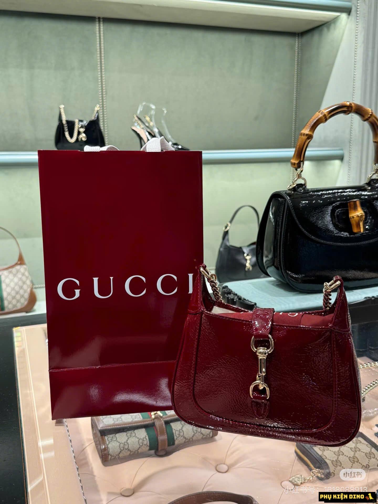 Túi Nữ Gucci Jackie Notte Python Mini Black Red 7 Túi Gucci Jackie Notte Mini Burgundy Patent Leather Fullbox