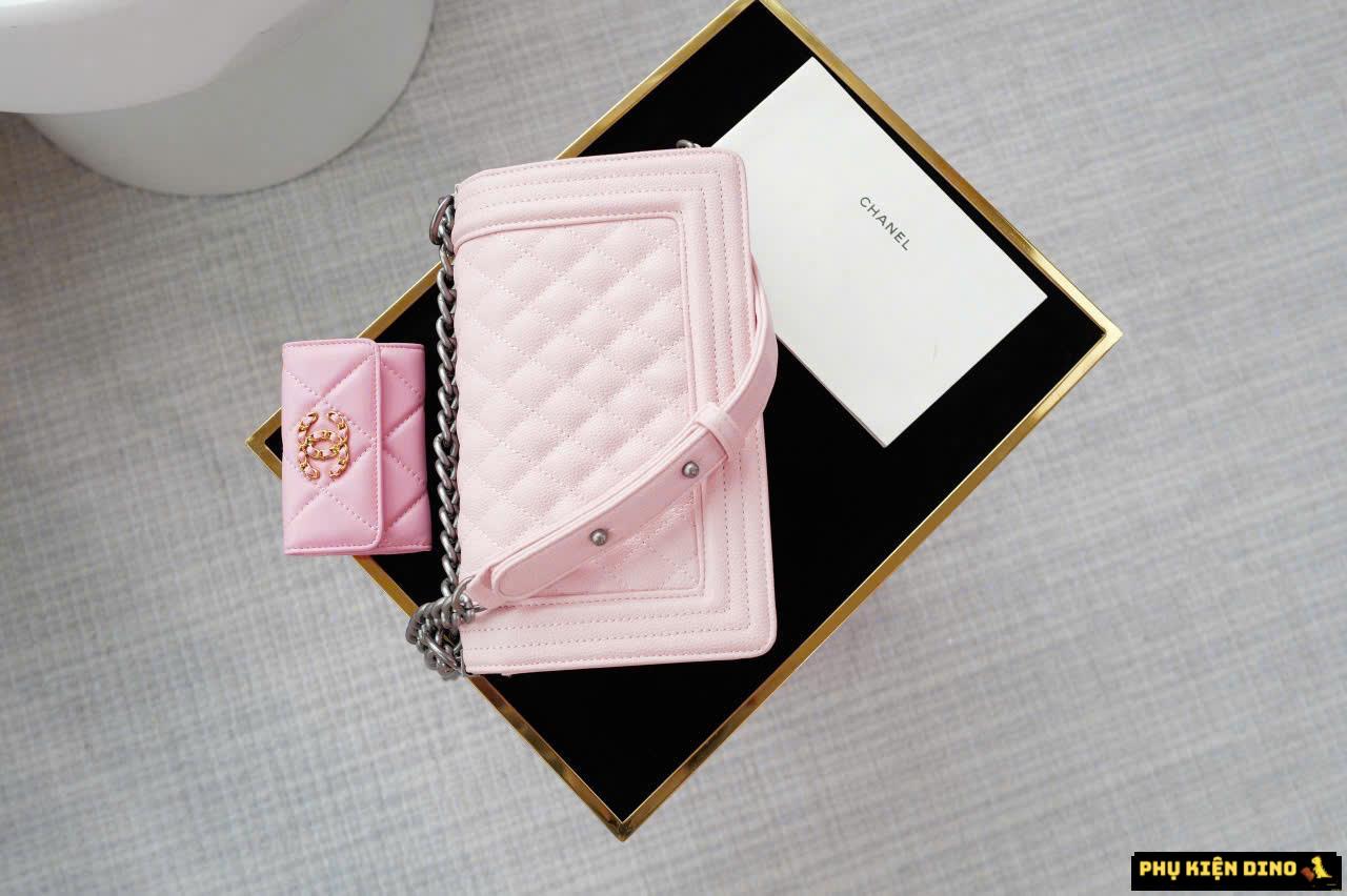 Túi Chanel Baby Pink Black White Leather Boy Bag Size 25 Fullbox 9 Túi Siêu Phẩm Chanel Boy Size 25 Màu Hồng Da Cao Cấp